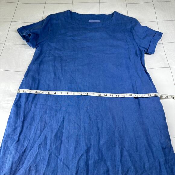 Lazy Bones Dress Womens Small Blue Linen Midi Lagenlook Minimalist Short Sleeve - Picture 8 of 10